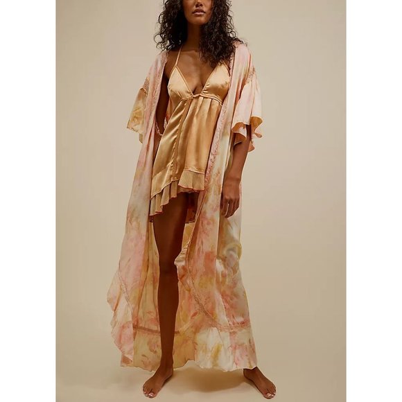 FREE PEOPLE Moonbeams Washed Robe / Sweet Combo Kimono Pajama Set size M - Picture 2 of 15